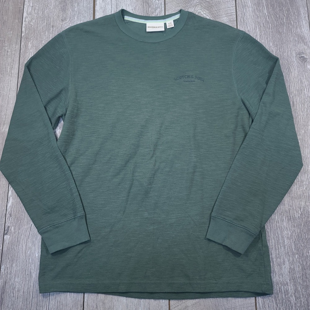 Scotch & Soda Long Sleeve T-Shirt Mens Large Green Slub Knit Logo Top